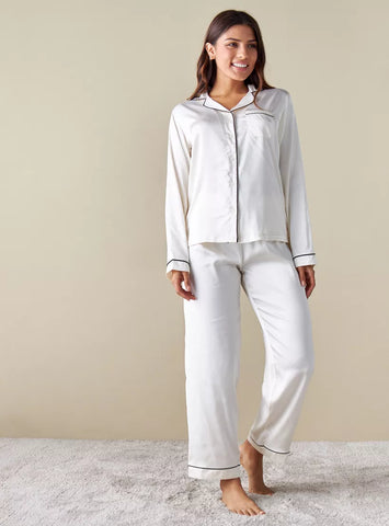 White Satin Pajama Set