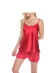 Red satin sleeveless pajama set