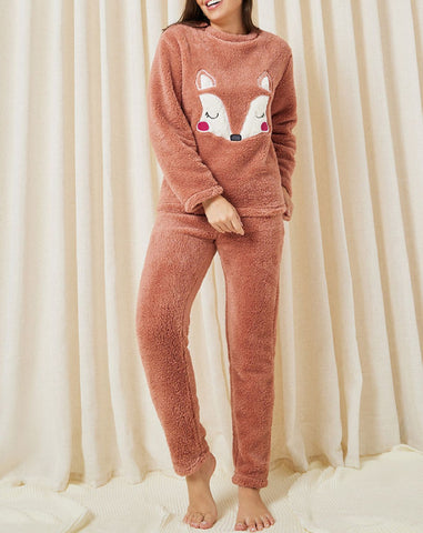 Brown fleece fox pajama set