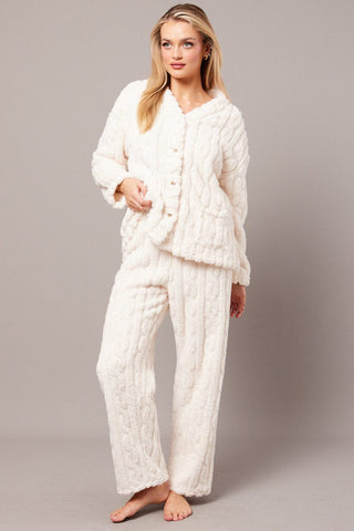 Cream white fleece set