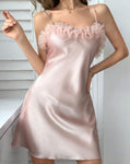 Baby pink  lace frill satin dress