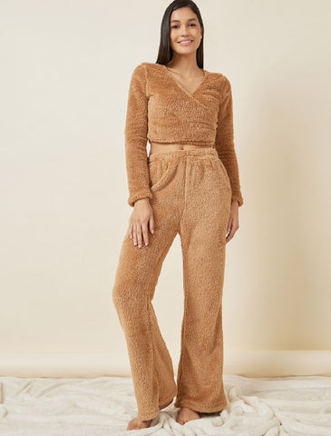 Dark brown fleece pajama set