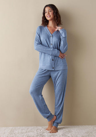 Blue cardigan   pajama Set