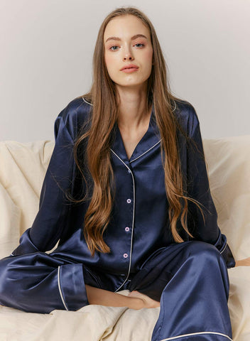 Dark blue Satin Pajama Set